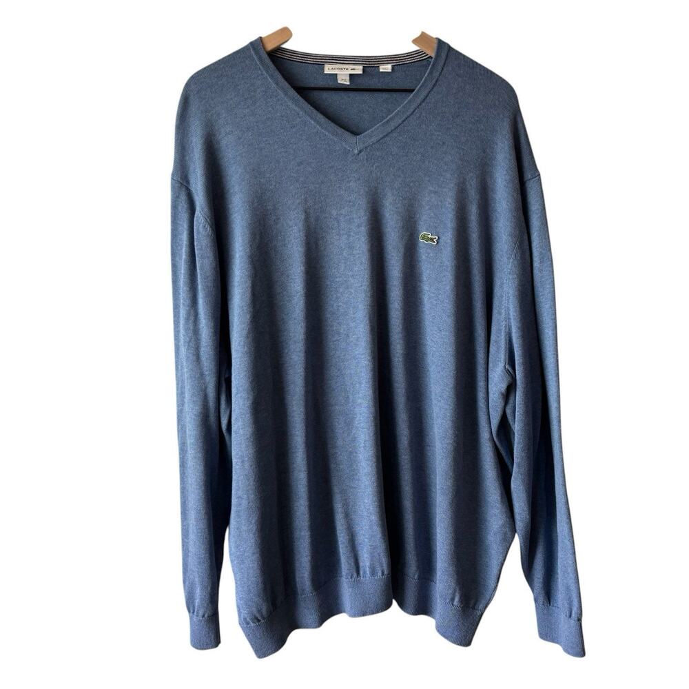 Lacoste‎ Mens Sweater Size 3XL Blue V Neck Classic Timeless 100% Cotton AH7003